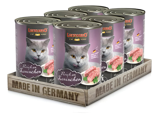Alimento Húmedo Leonardo, Gato, Pack Latas 6x400gr, Conejo